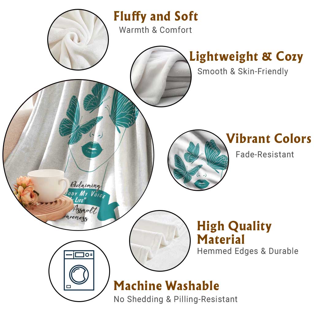 Sexual Assault Awareness Month Throw Blanket I Am Reclaiming My Body My Voice My Life TS14 Print Your Wear