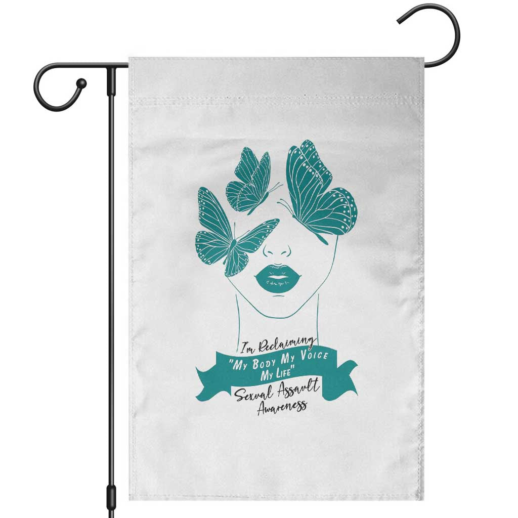 Sexual Assault Awareness Month Garden Flag I Am Reclaiming My Body My Voice My Life TS14 White Print Your Wear
