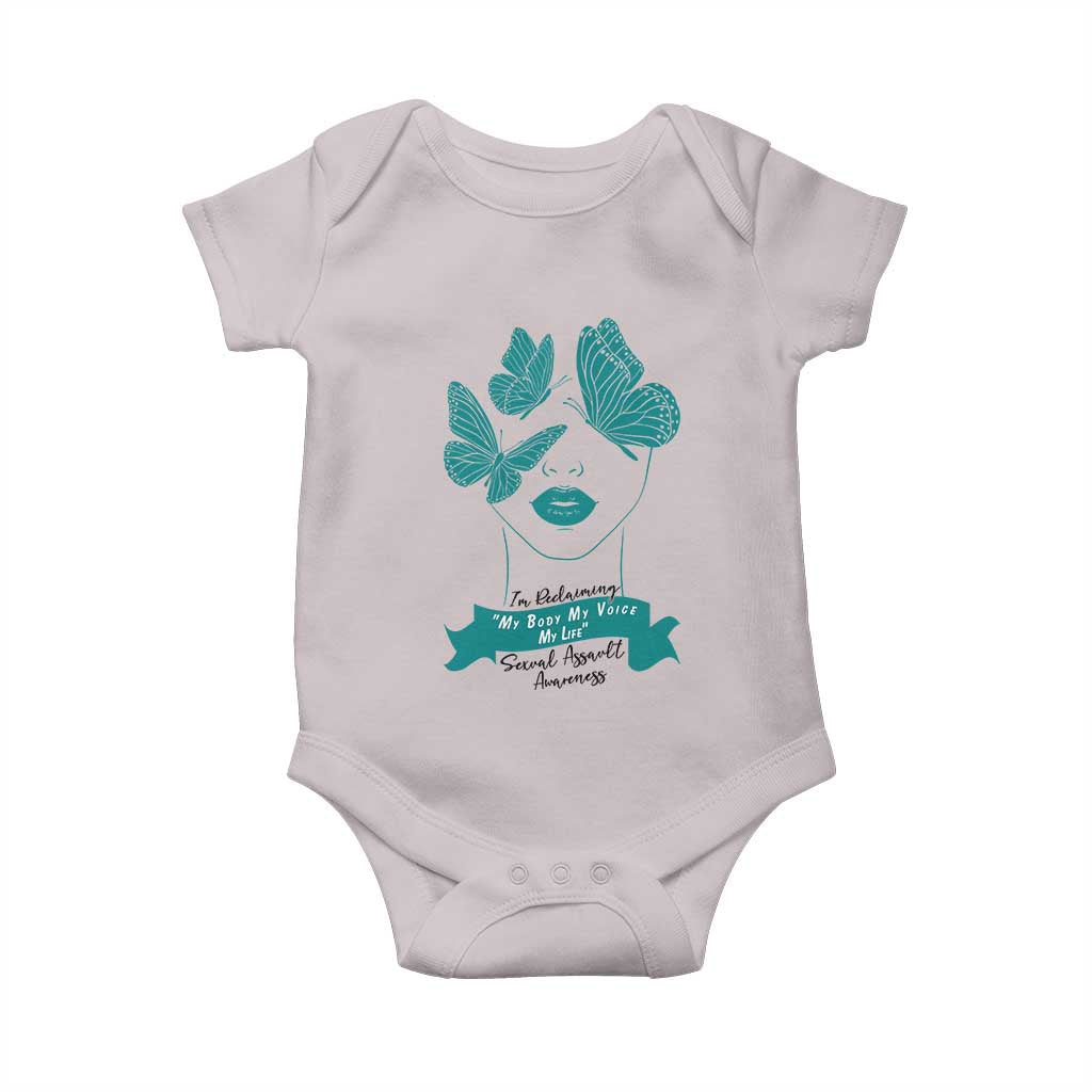 Sexual Assault Awareness Month Baby Onesie I Am Reclaiming My Body My Voice My Life TS14 Ice Gray Print Your Wear