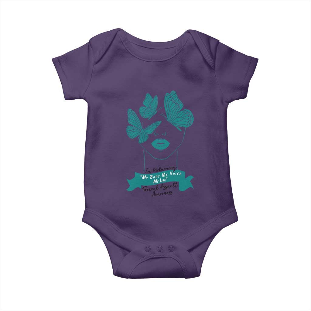 Sexual Assault Awareness Month Baby Onesie I Am Reclaiming My Body My Voice My Life TS14 Purple Print Your Wear