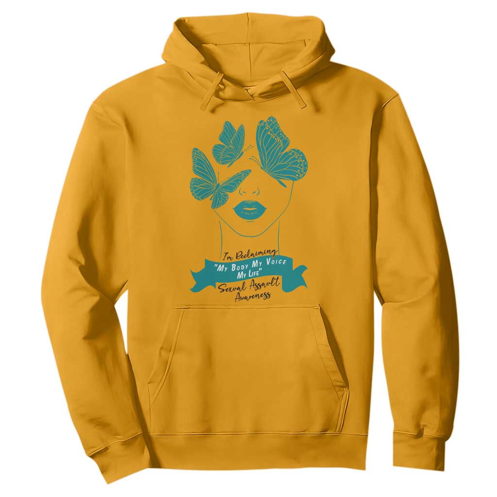 Sexual Assault Awareness Month Hoodie I Am Reclaiming My Body My Voice My Life TS14 Gold Print Your Wear