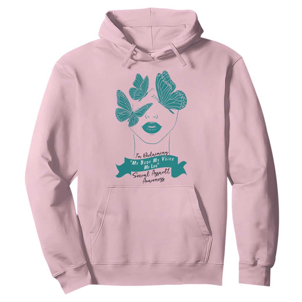 Sexual Assault Awareness Month Hoodie I Am Reclaiming My Body My Voice My Life TS14 Light Pink Print Your Wear