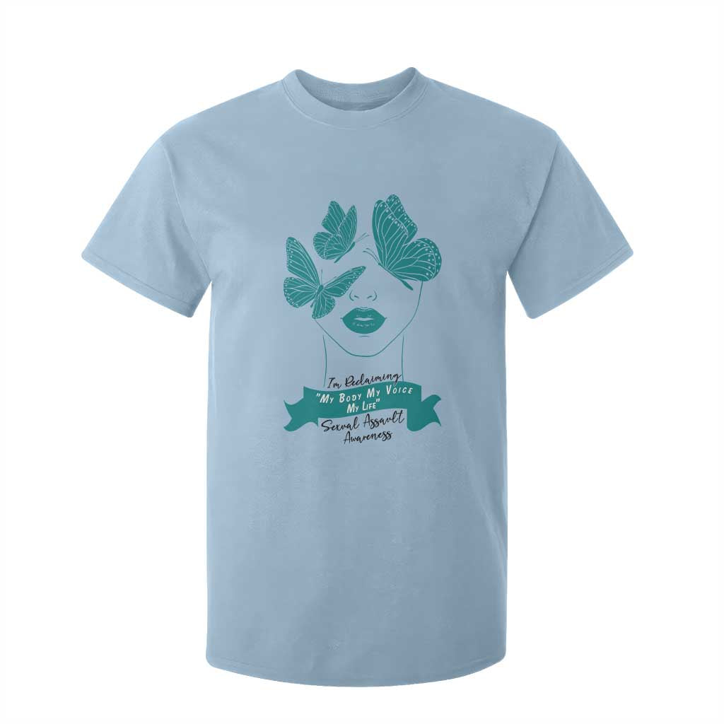 Sexual Assault Awareness Month T Shirt For Kid I Am Reclaiming My Body My Voice My Life TS14 Light Blue Print Your Wear
