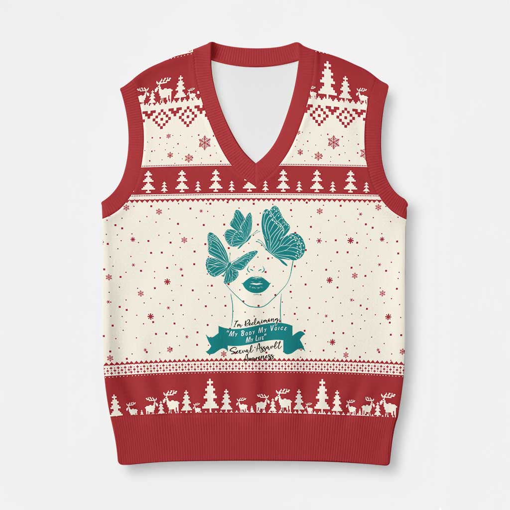 Sexual Assault Awareness Month V-Neck Knit Sweater Vest I Am Reclaiming My Body My Voice My Life TS14 Beige Red Print Your Wear