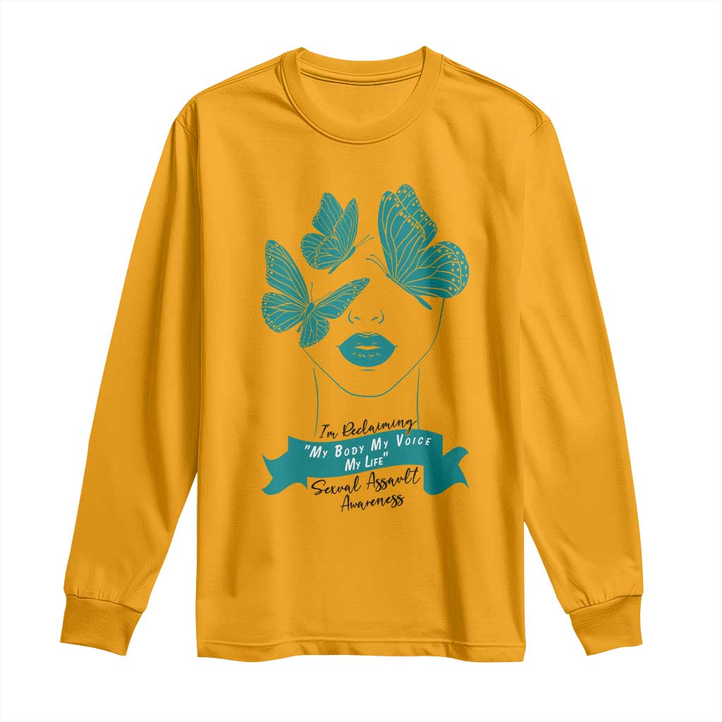Sexual Assault Awareness Month Long Sleeve Shirt I Am Reclaiming My Body My Voice My Life TS14 Gold Print Your Wear