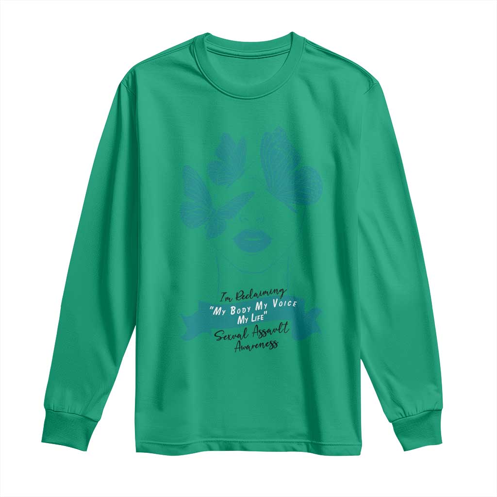 Sexual Assault Awareness Month Long Sleeve Shirt I Am Reclaiming My Body My Voice My Life TS14 Irish Green Print Your Wear