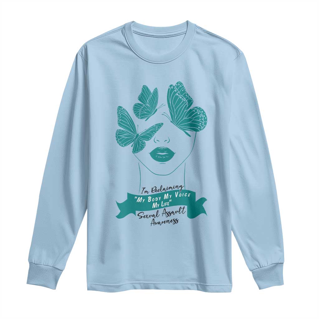 Sexual Assault Awareness Month Long Sleeve Shirt I Am Reclaiming My Body My Voice My Life TS14 Light Blue Print Your Wear