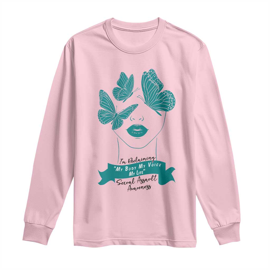 Sexual Assault Awareness Month Long Sleeve Shirt I Am Reclaiming My Body My Voice My Life TS14 Light Pink Print Your Wear