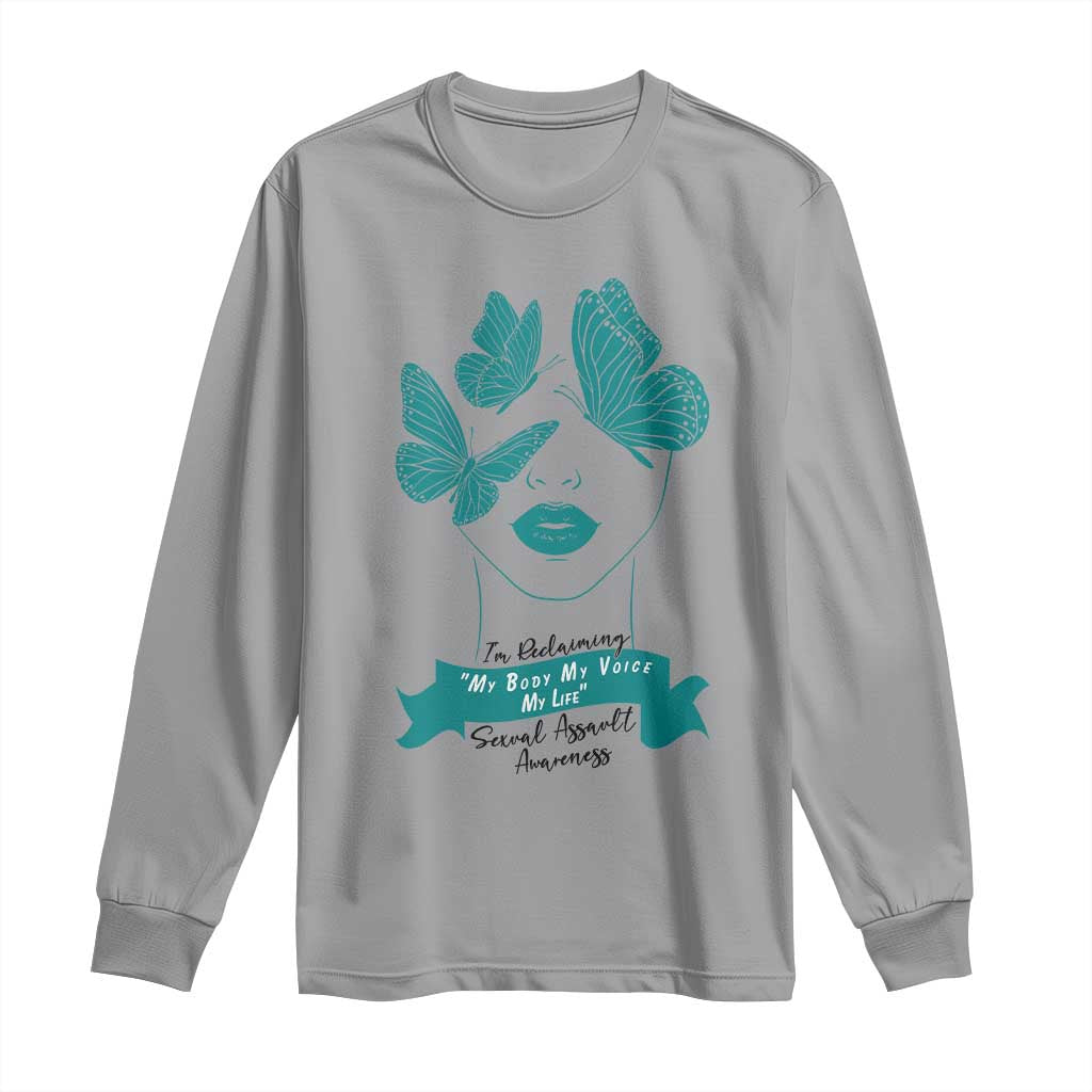 Sexual Assault Awareness Month Long Sleeve Shirt I Am Reclaiming My Body My Voice My Life TS14 Sport Gray Print Your Wear