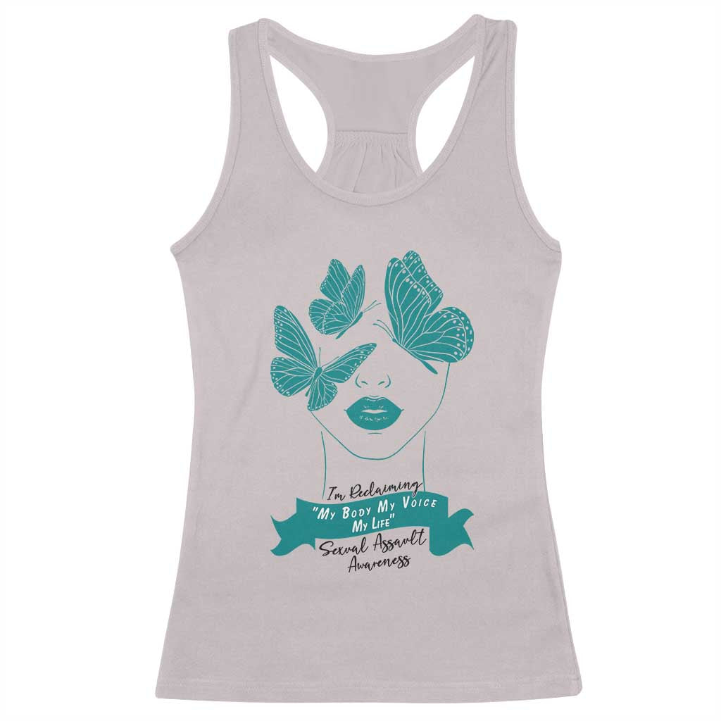 Sexual Assault Awareness Month Racerback Tank Top I Am Reclaiming My Body My Voice My Life TS14 Ice Gray Print Your Wear