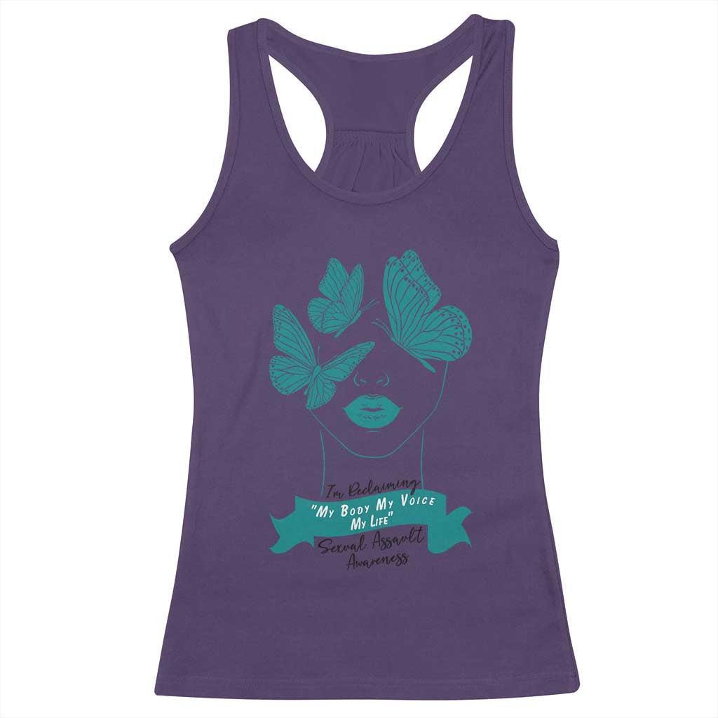 Sexual Assault Awareness Month Racerback Tank Top I Am Reclaiming My Body My Voice My Life TS14 Purple Print Your Wear