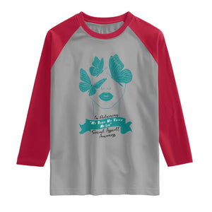 Sexual Assault Awareness Month Raglan Shirt I Am Reclaiming My Body My Voice My Life TS14 Sport Gray Red Print Your Wear