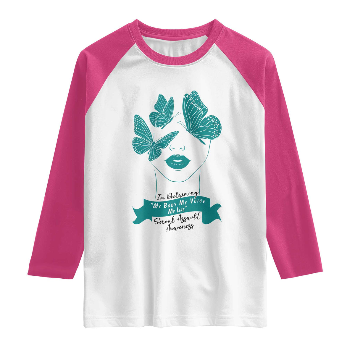 Sexual Assault Awareness Month Raglan Shirt I Am Reclaiming My Body My Voice My Life TS14 White Heliconia Print Your Wear