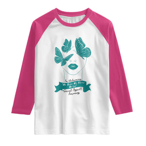 Sexual Assault Awareness Month Raglan Shirt I Am Reclaiming My Body My Voice My Life TS14 White Heliconia Print Your Wear