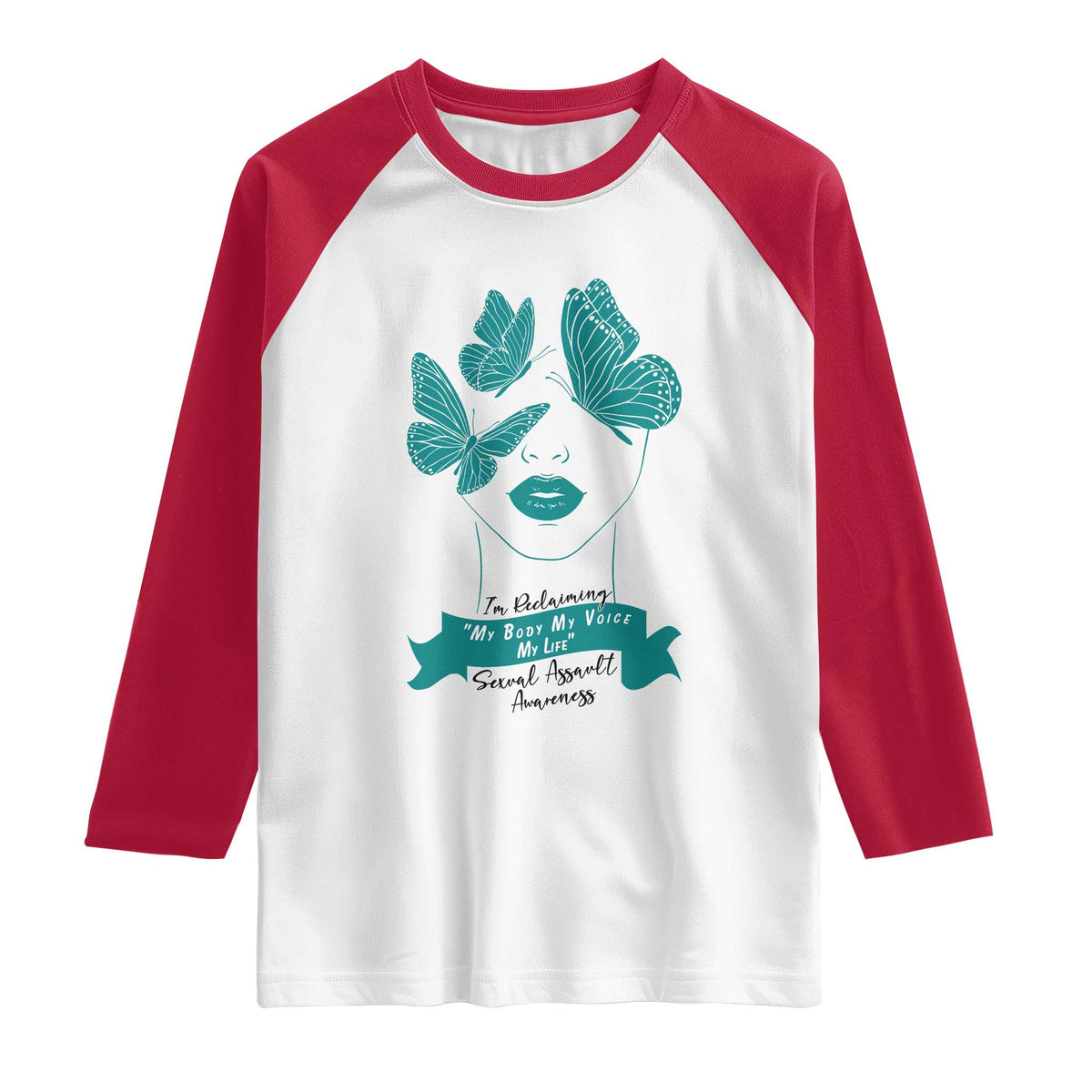 Sexual Assault Awareness Month Raglan Shirt I Am Reclaiming My Body My Voice My Life TS14 White Red Print Your Wear