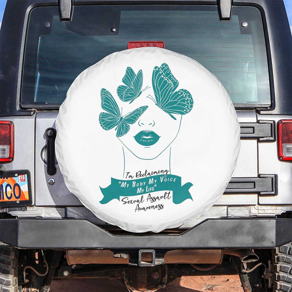 Sexual Assault Awareness Month Spare Tire Cover I Am Reclaiming My Body My Voice My Life TS14 No hole White Print Your Wear