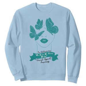 Sexual Assault Awareness Month Sweatshirt I Am Reclaiming My Body My Voice My Life TS14 Light Blue Print Your Wear
