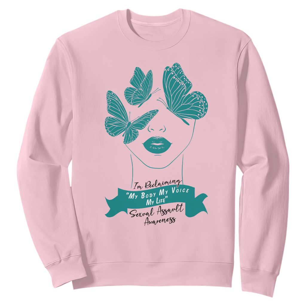 Sexual Assault Awareness Month Sweatshirt I Am Reclaiming My Body My Voice My Life TS14 Light Pink Print Your Wear