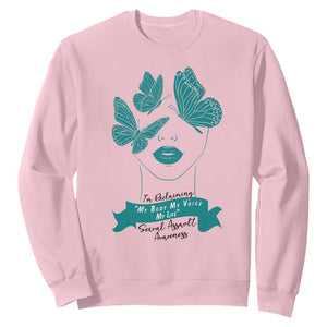 Sexual Assault Awareness Month Sweatshirt I Am Reclaiming My Body My Voice My Life TS14 Light Pink Print Your Wear