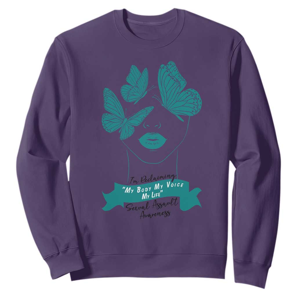 Sexual Assault Awareness Month Sweatshirt I Am Reclaiming My Body My Voice My Life TS14 Purple Print Your Wear