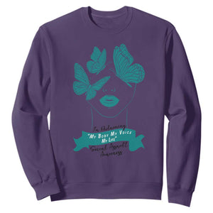 Sexual Assault Awareness Month Sweatshirt I Am Reclaiming My Body My Voice My Life TS14 Purple Print Your Wear