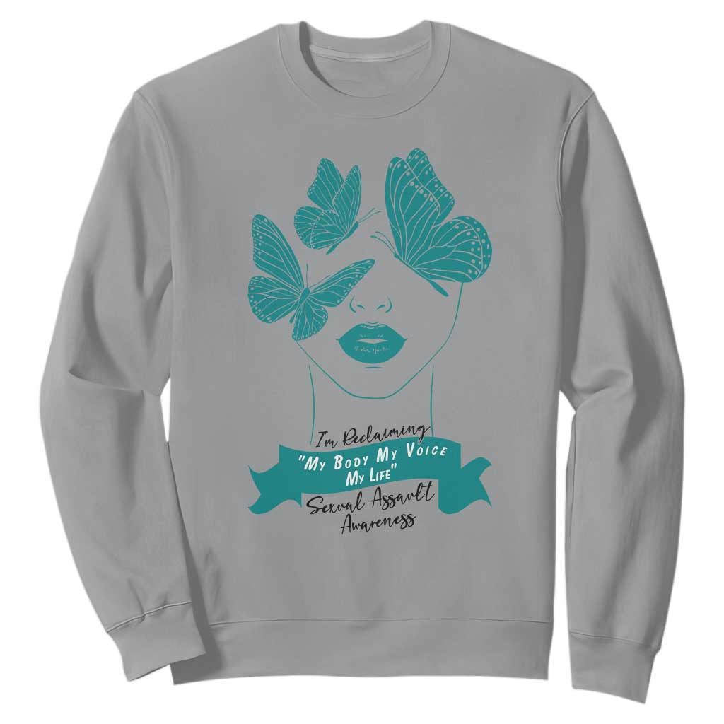 Sexual Assault Awareness Month Sweatshirt I Am Reclaiming My Body My Voice My Life TS14 Sport Gray Print Your Wear
