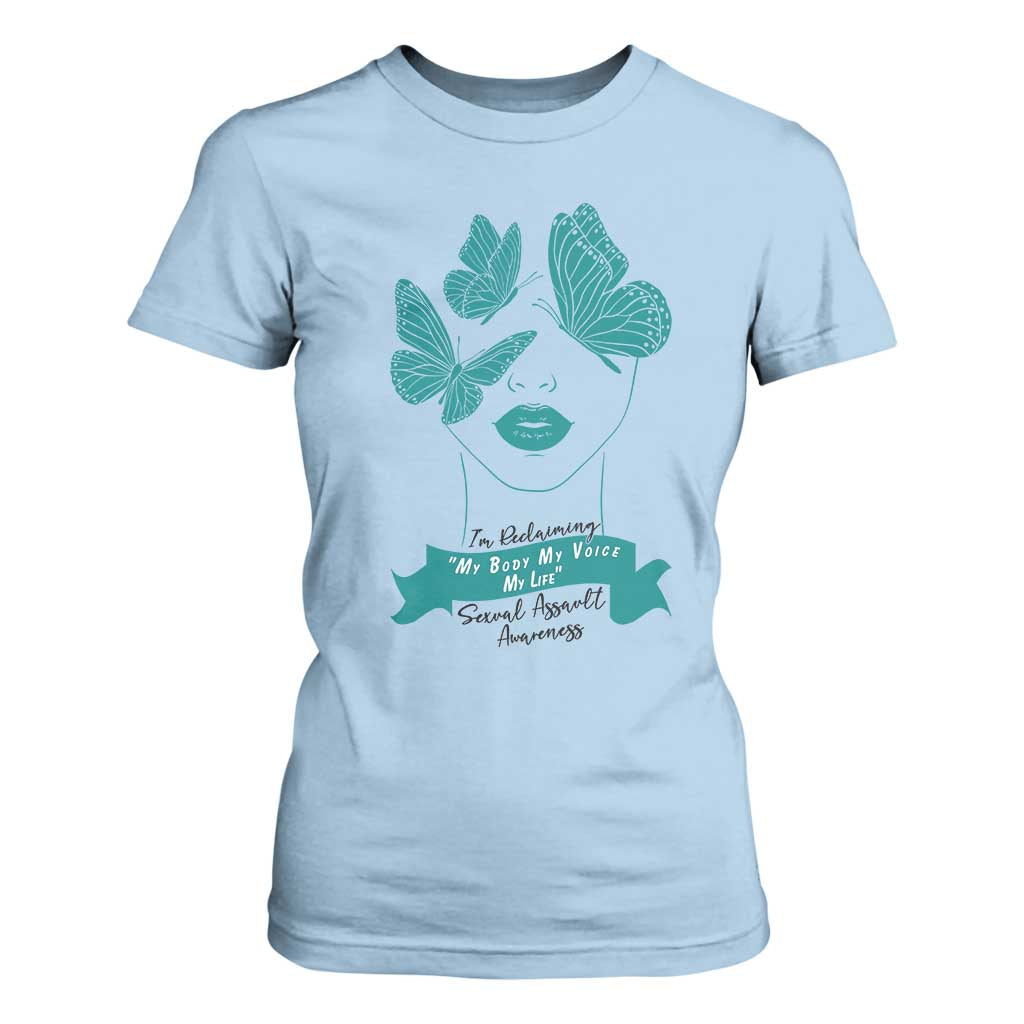 Sexual Assault Awareness Month T Shirt For Women I Am Reclaiming My Body My Voice My Life TS14 Light Blue Print Your Wear