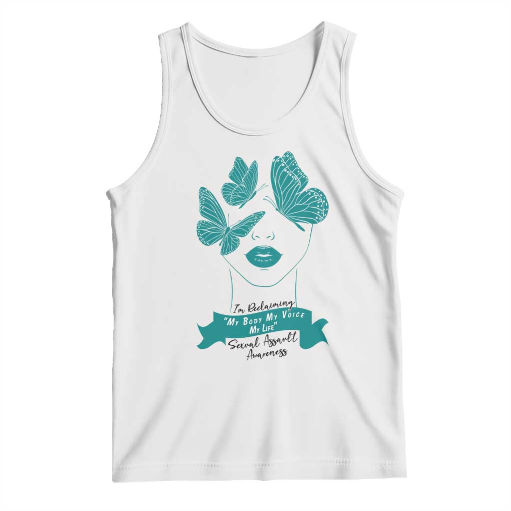 Sexual Assault Awareness Month Tank Top I Am Reclaiming My Body My Voice My Life TS14 White Print Your Wear