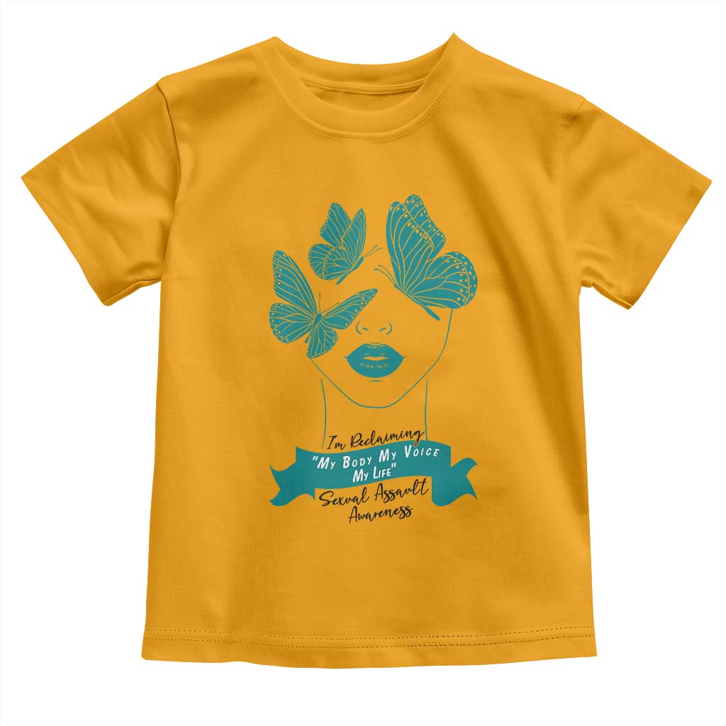 Sexual Assault Awareness Month Toddler T Shirt I Am Reclaiming My Body My Voice My Life TS14 Gold Print Your Wear