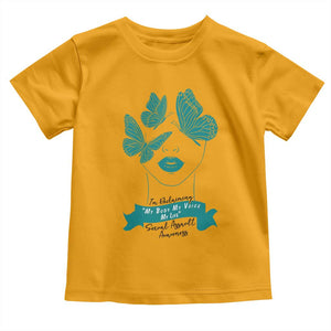 Sexual Assault Awareness Month Toddler T Shirt I Am Reclaiming My Body My Voice My Life TS14 Gold Print Your Wear