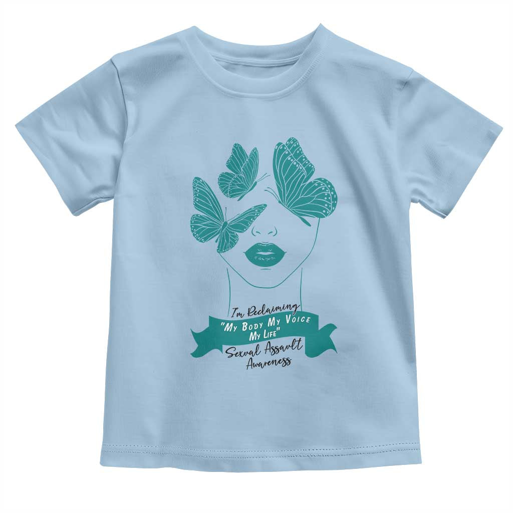 Sexual Assault Awareness Month Toddler T Shirt I Am Reclaiming My Body My Voice My Life TS14 Light Blue Print Your Wear
