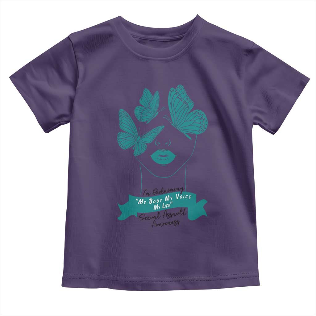 Sexual Assault Awareness Month Toddler T Shirt I Am Reclaiming My Body My Voice My Life TS14 Purple Print Your Wear