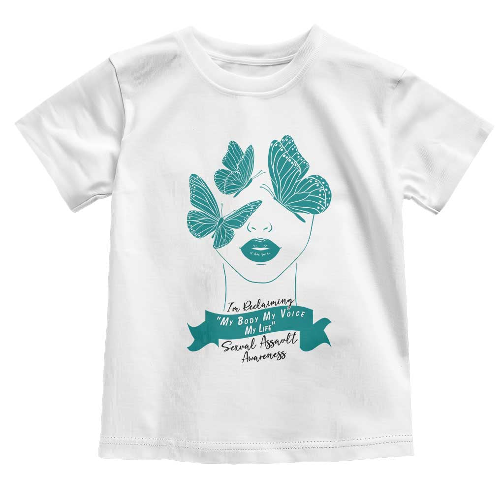 Sexual Assault Awareness Month Toddler T Shirt I Am Reclaiming My Body My Voice My Life TS14 White Print Your Wear