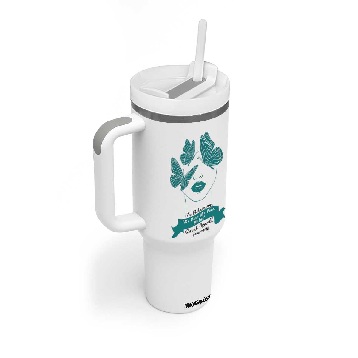 Sexual Assault Awareness Month Tumbler With Handle I Am Reclaiming My Body My Voice My Life TS14 Print Your Wear