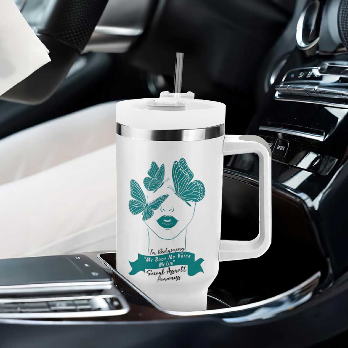 Sexual Assault Awareness Month Tumbler With Handle I Am Reclaiming My Body My Voice My Life TS14 Print Your Wear