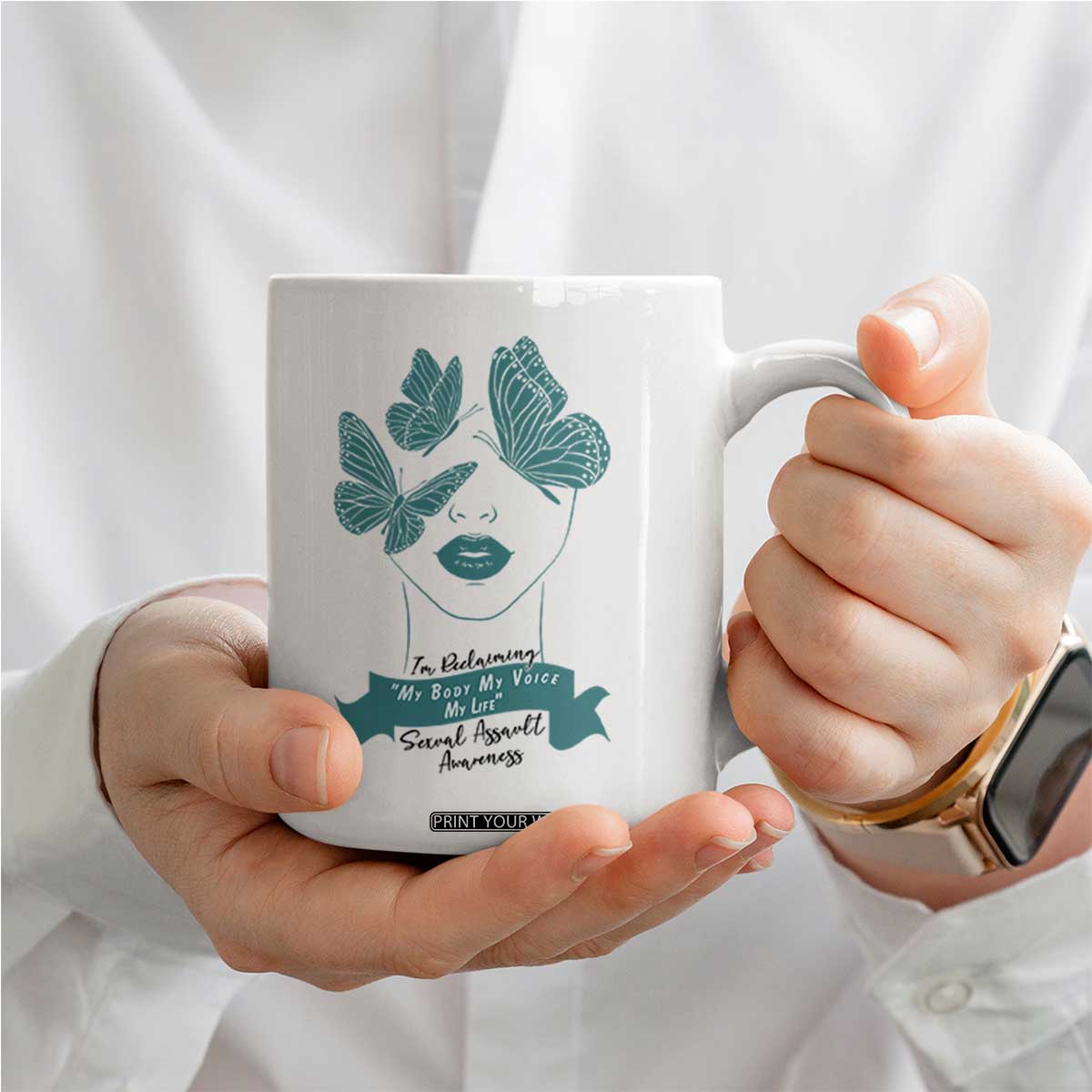 Sexual Assault Awareness Month Coffee Mug I Am Reclaiming My Body My Voice My Life TS14 Print Your Wear
