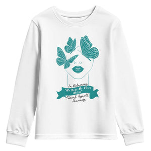 Sexual Assault Awareness Month Youth Sweatshirt I Am Reclaiming My Body My Voice My Life TS14 White Print Your Wear