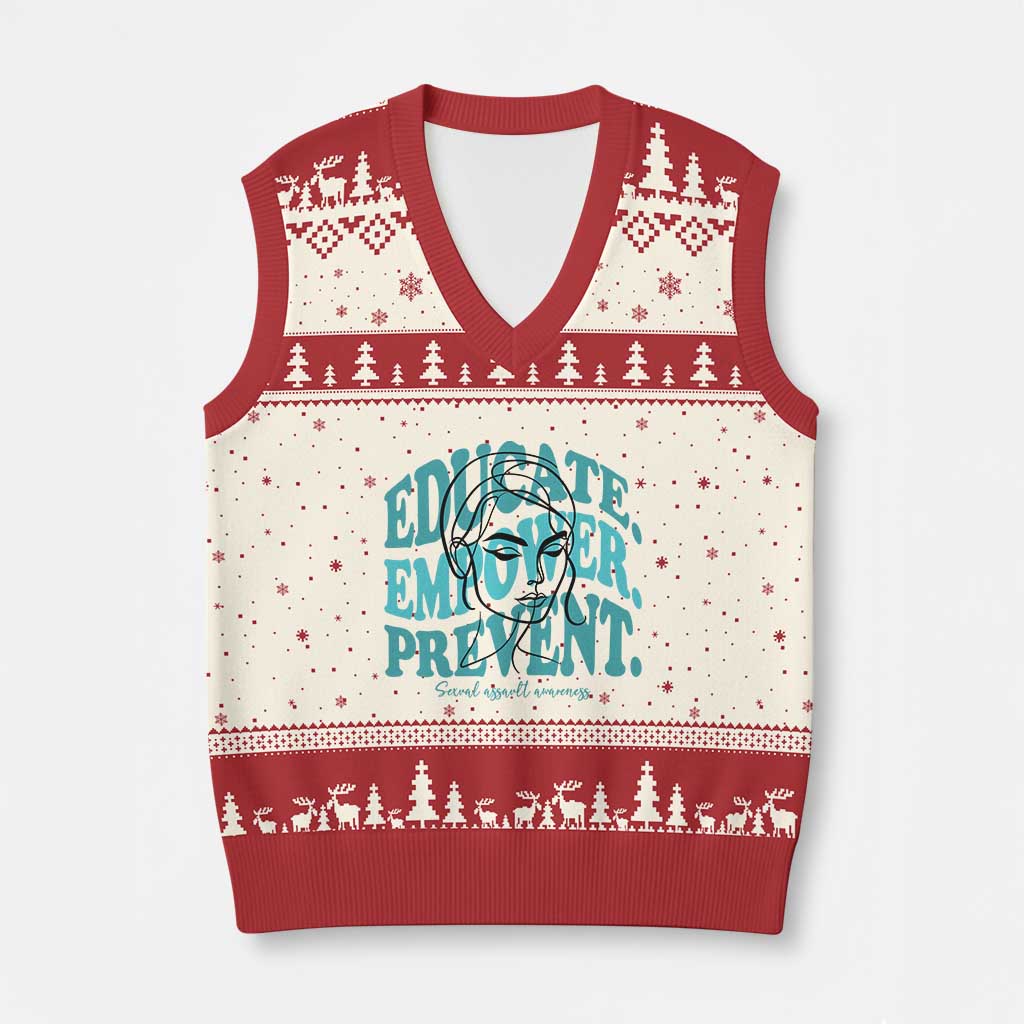 Sexual Assault Awareness Prevention V-Neck Knit Sweater Vest Educate Empower Prevent Women's Right TS14 Beige Red Print Your Wear