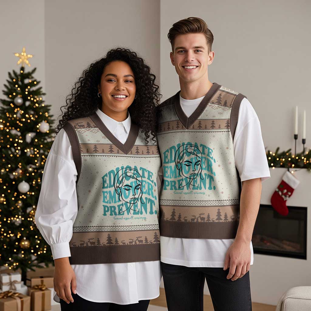 Sexual Assault Awareness Prevention V-Neck Knit Sweater Vest Educate Empower Prevent Women's Right TS14 Mocha Mousse Print Your Wear