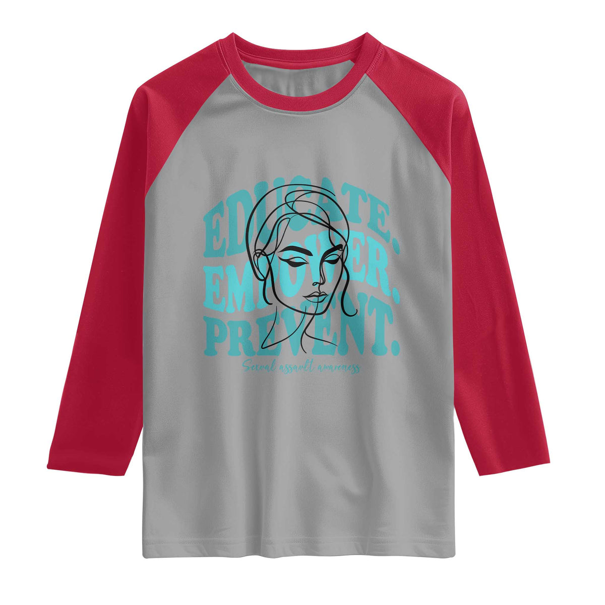 Sexual Assault Awareness Prevention Raglan Shirt Educate Empower Prevent Women's Right TS14 Sport Gray Red Print Your Wear