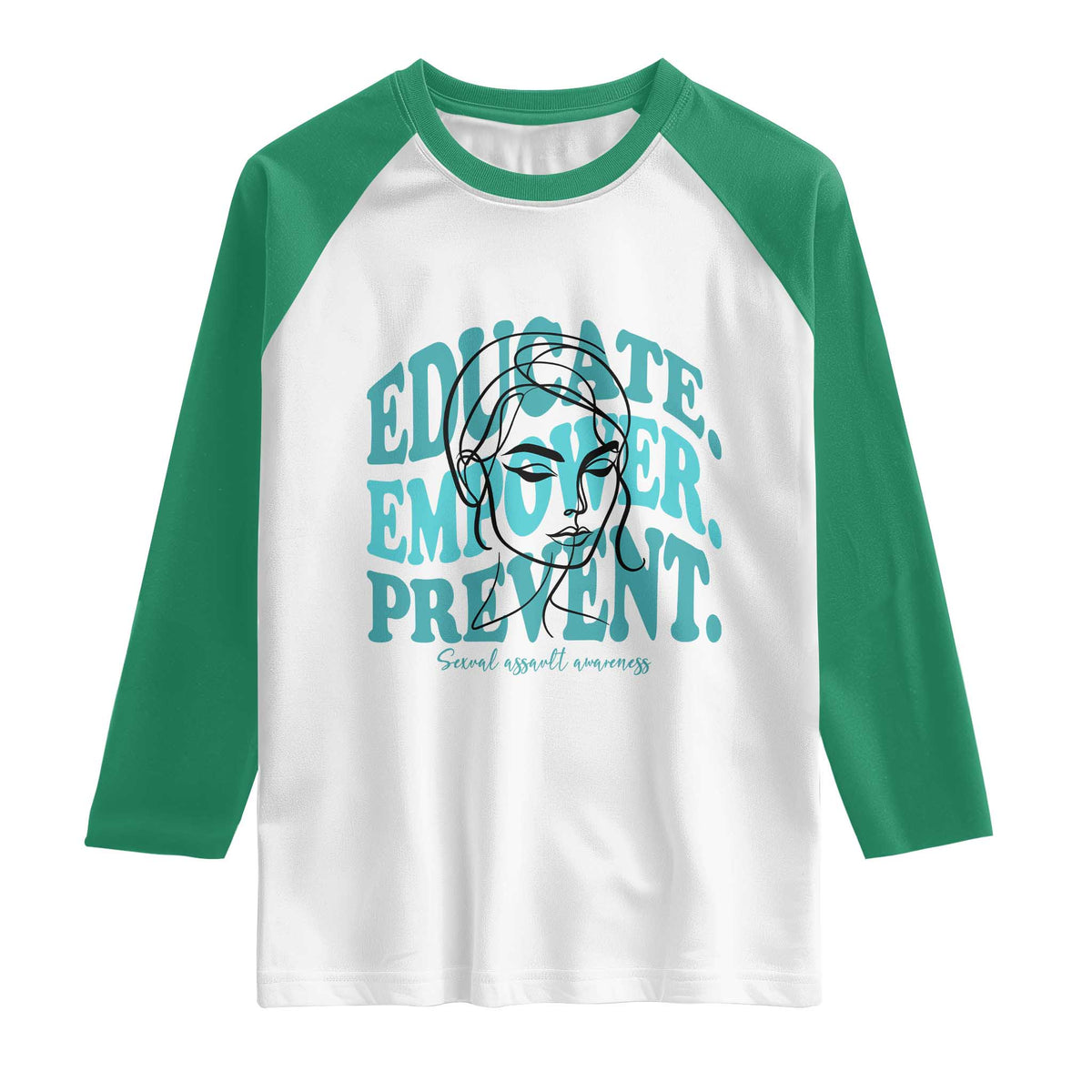 Sexual Assault Awareness Prevention Raglan Shirt Educate Empower Prevent Women's Right TS14 White Kelly Green Print Your Wear
