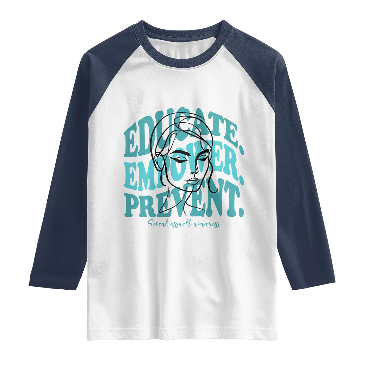 Sexual Assault Awareness Prevention Raglan Shirt Educate Empower Prevent Women's Right TS14 White Navy Print Your Wear