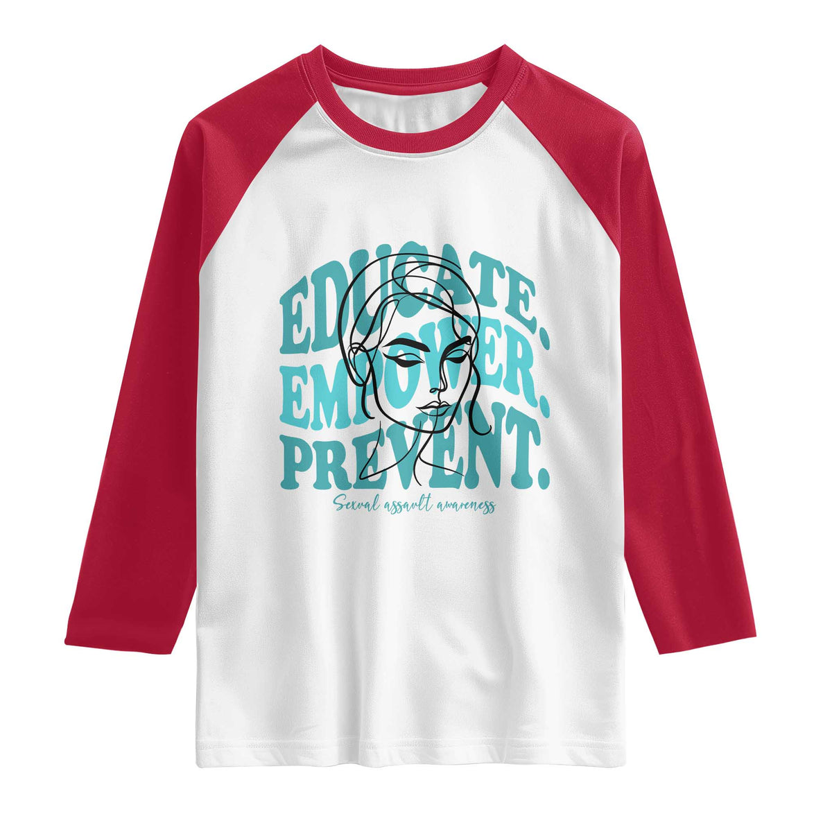 Sexual Assault Awareness Prevention Raglan Shirt Educate Empower Prevent Women's Right TS14 White Red Print Your Wear