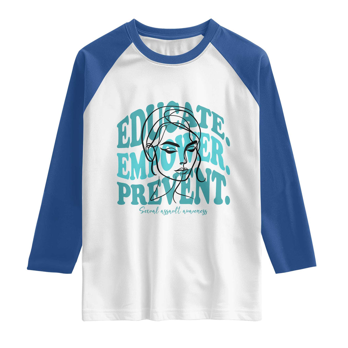 Sexual Assault Awareness Prevention Raglan Shirt Educate Empower Prevent Women's Right TS14 White Royal Print Your Wear