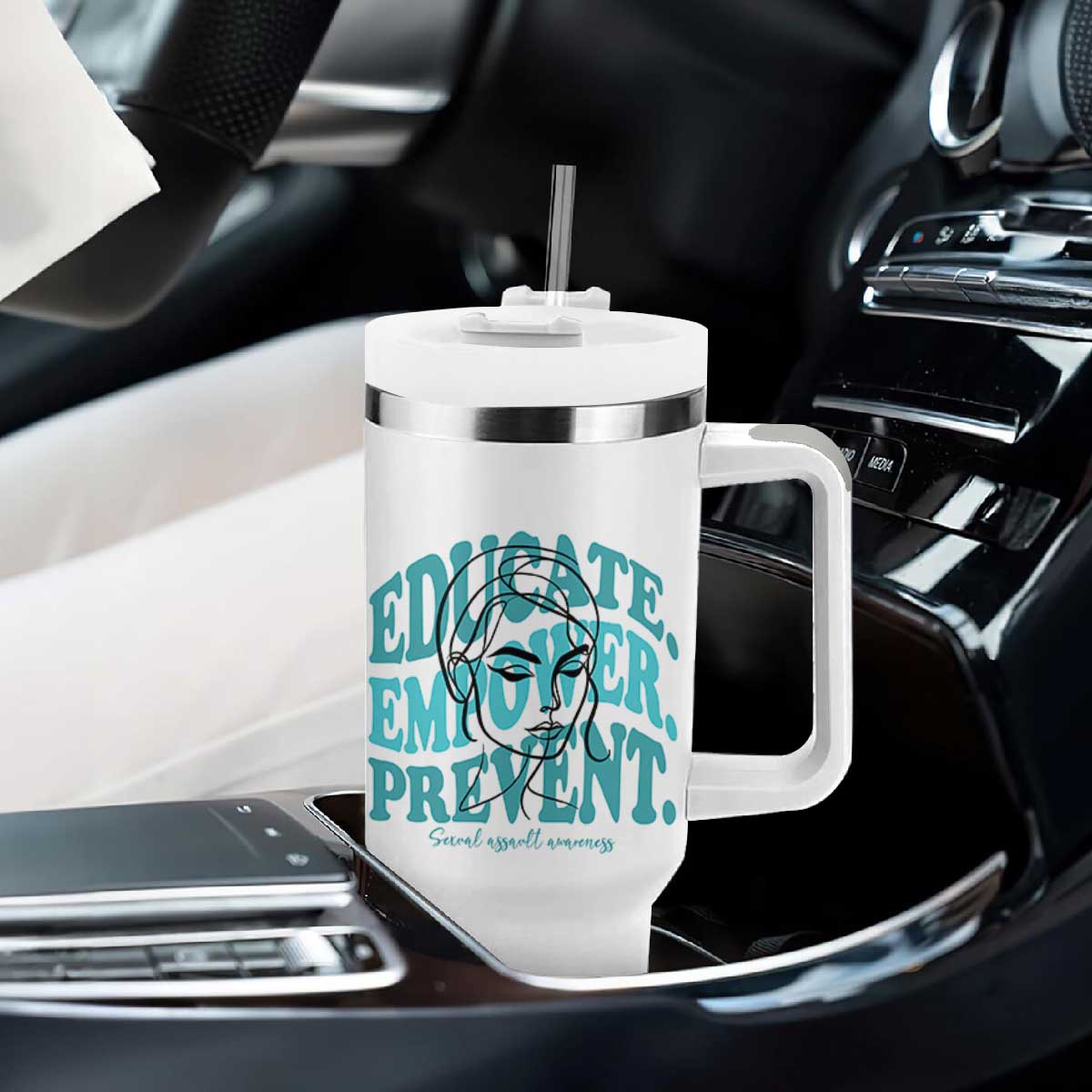 Sexual Assault Awareness Prevention Tumbler With Handle Educate Empower Prevent Women's Right TS14 Print Your Wear