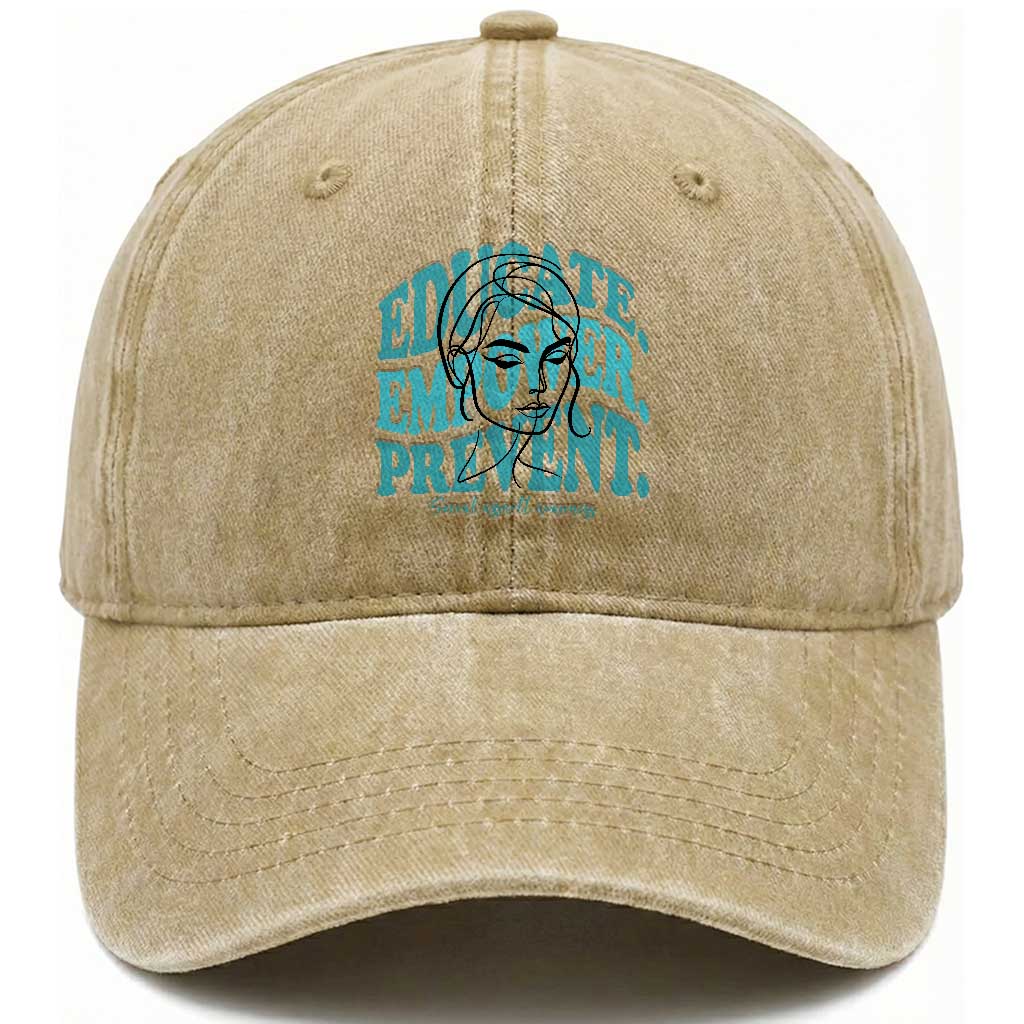 Sexual Assault Awareness Prevention Washed Cotton Baseball Cap Educate Empower Prevent Women's Right TS14 Washed Cap Universal Fit Khaki Print Your Wear