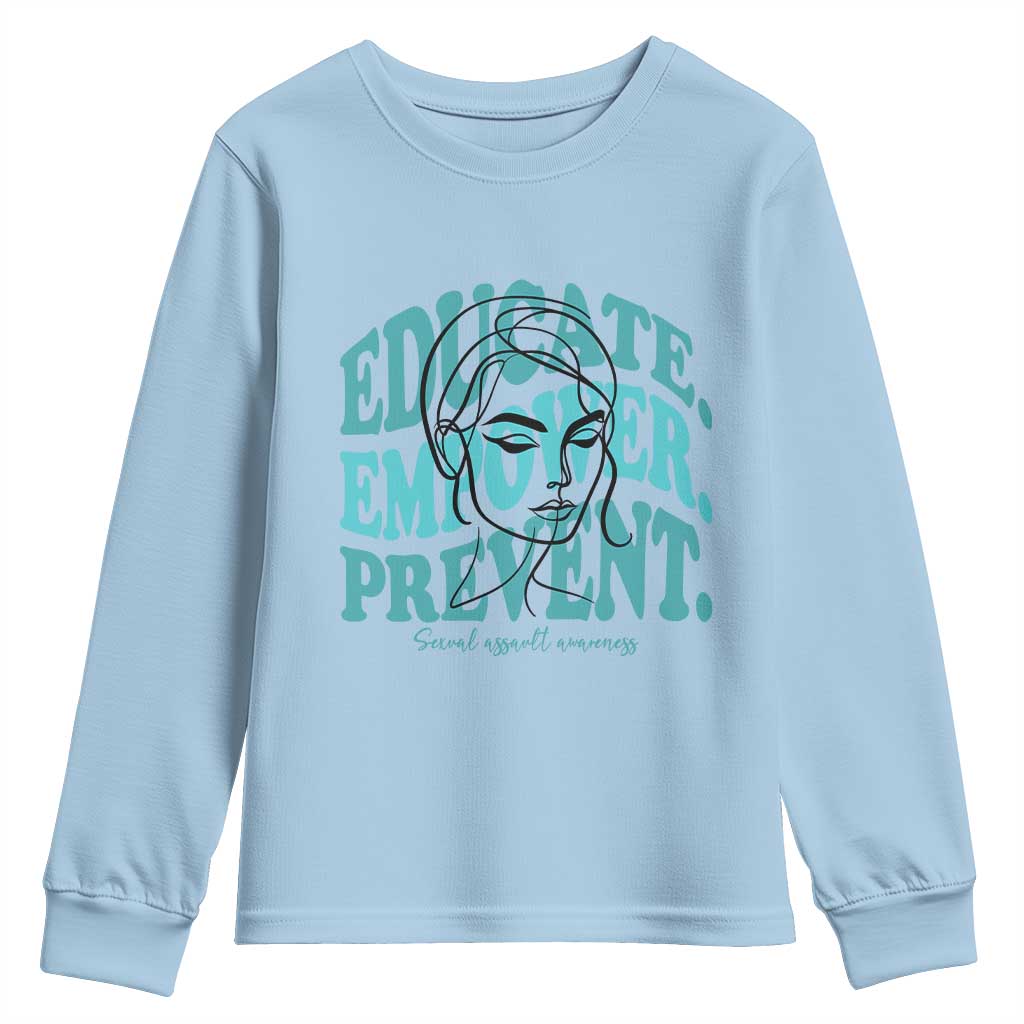 Sexual Assault Awareness Prevention Youth Sweatshirt Educate Empower Prevent Women's Right TS14 Light Blue Print Your Wear
