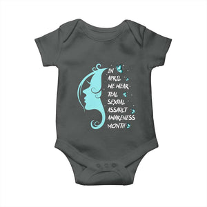 Sexual Assault Awareness Month Baby Onesie In April We Wear Teal Ribbon TS14 Dark Heather Print Your Wear