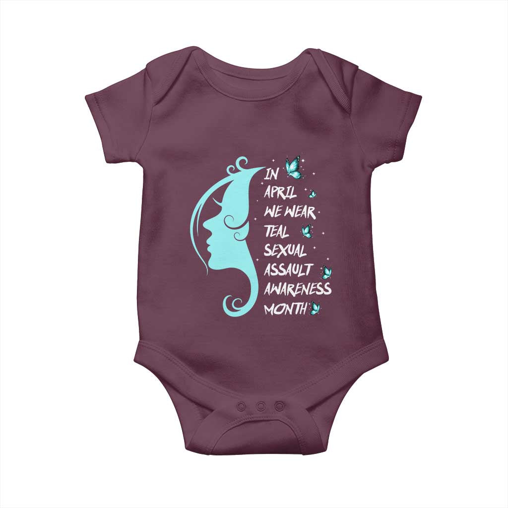 Sexual Assault Awareness Month Baby Onesie In April We Wear Teal Ribbon TS14 Maroon Print Your Wear