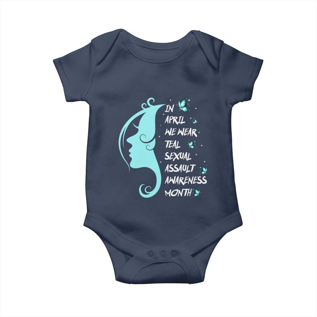 Sexual Assault Awareness Month Baby Onesie In April We Wear Teal Ribbon TS14 Navy Print Your Wear